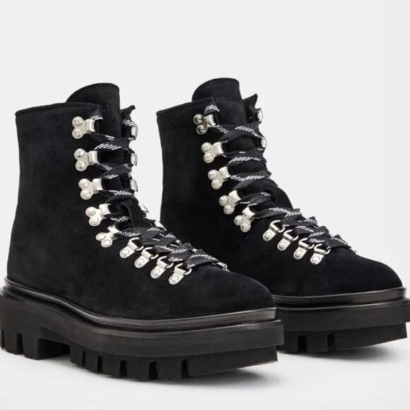 ALLSAINTS WANDA SUEDE combat boots black color US 9 EU 39 NWT - Picture 1 of 16
